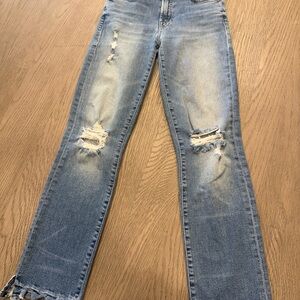 MOTHER Light Blue Distressed Skinny Jeans